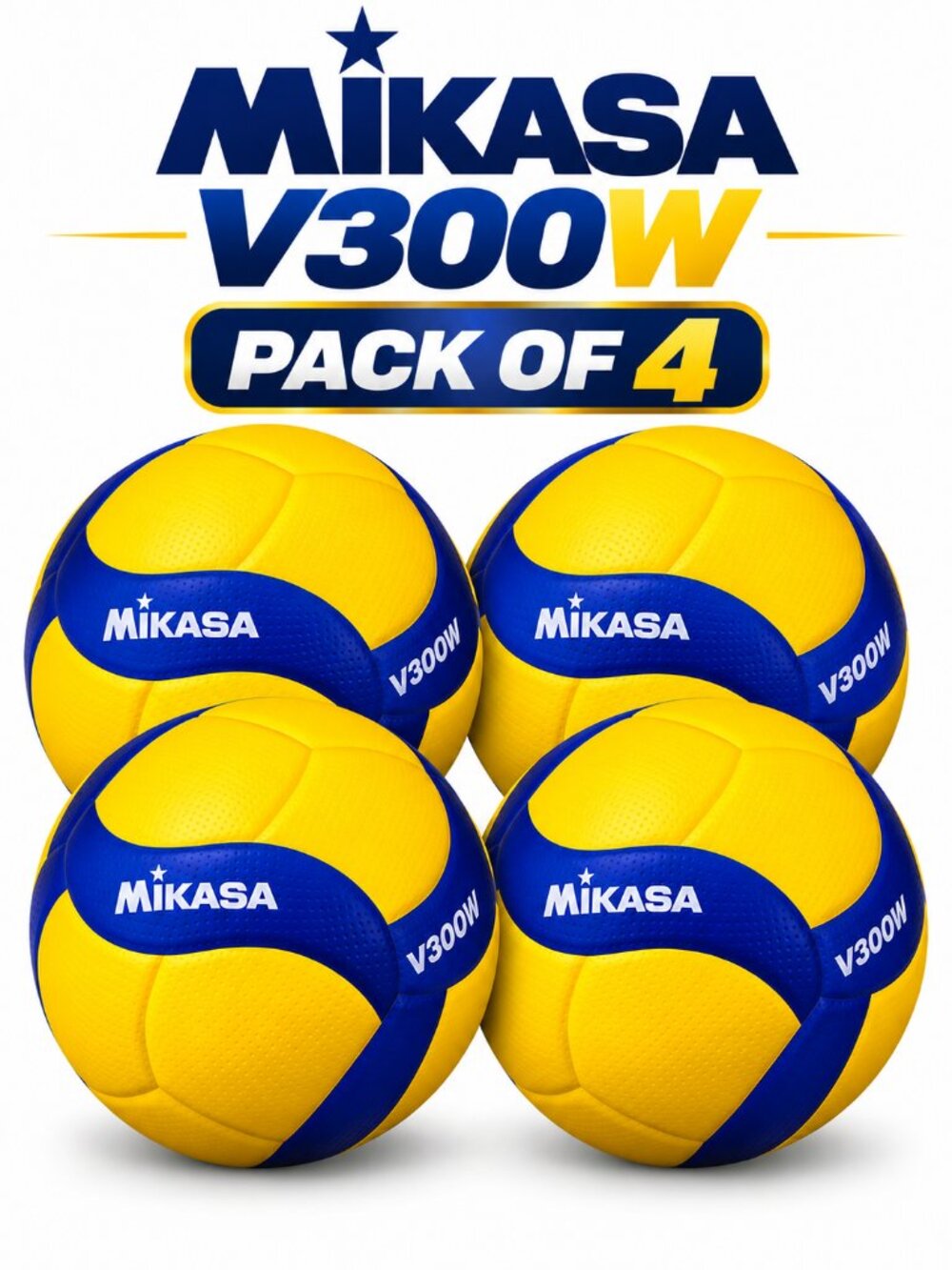 Mikasa V300W FIVB Official Volleyball Size 5 Blue/Yellow Pack of 4